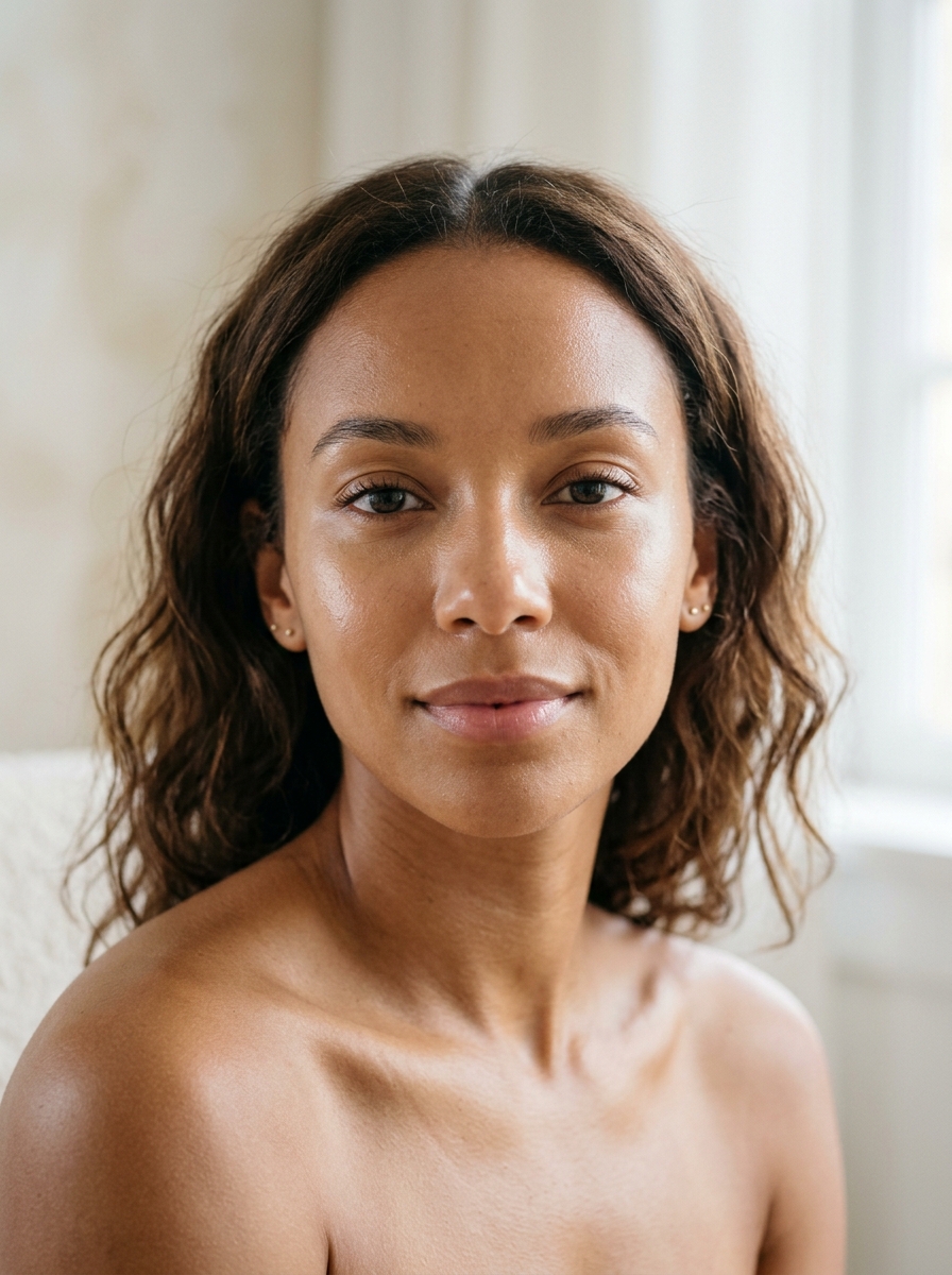 Woman with radiant, clear, confident skin
